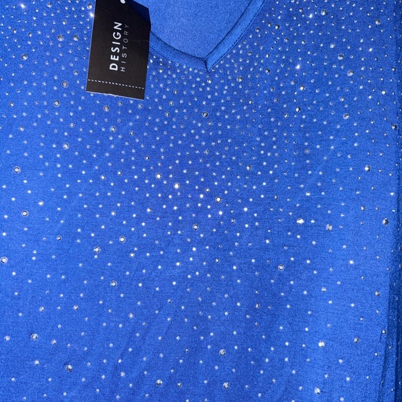 Design History Tops - Design History Sapphire V-Neck Top with Rhinestones